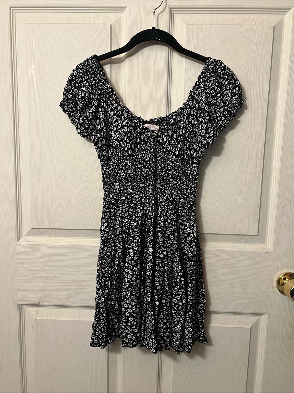 Black Floral Smocked Mini Dress